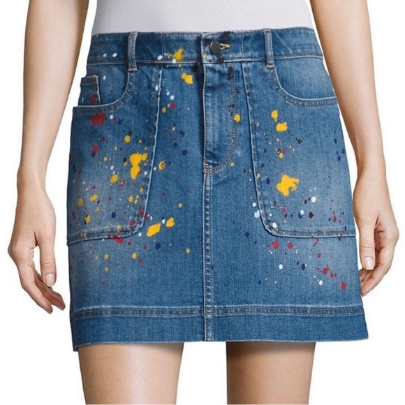 Alice + Olivia Dresses & Skirts - Alice + Olivia Coletta Denim Mini Skirt Splatter Paint Size 28